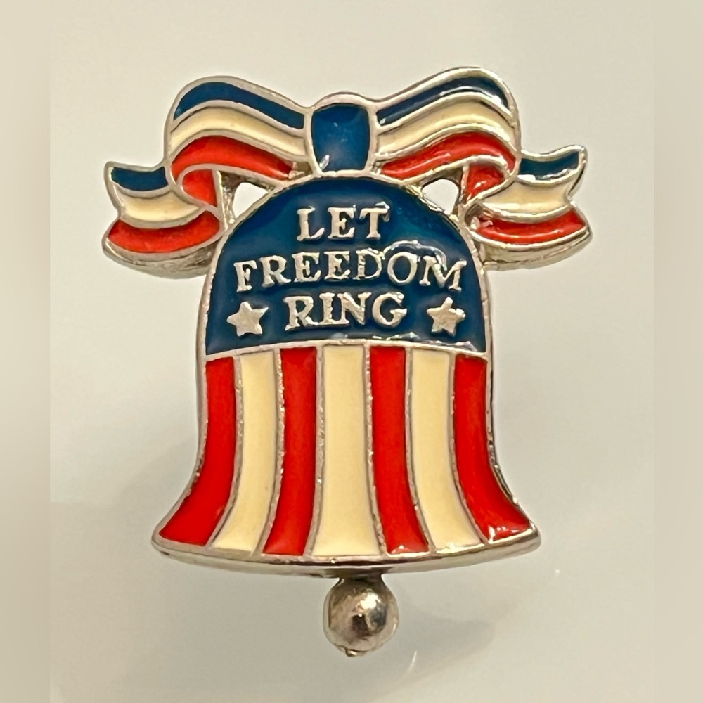 SOLD  DISNEY Let Freedom Ring Patriotic America USA Enamel Ribbon Bell Lapel Pin